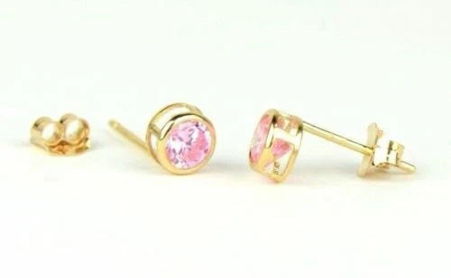 14K Round Bezel Set 4mm Yellow Gold Birthstone Earrings