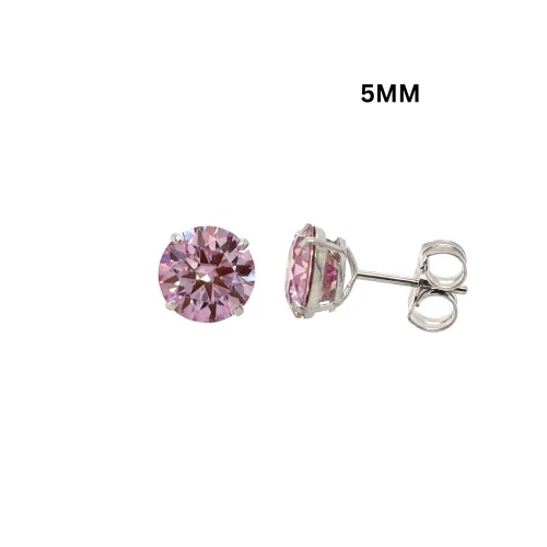 14K Gold GRA Certified D-VVS1 Round Pink Moissanite Push Back Studs Earrings