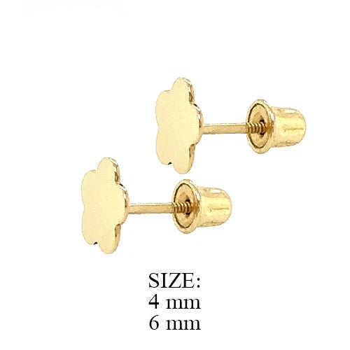 14K Yellow Gold Flower CZ Stud Earring with screw back