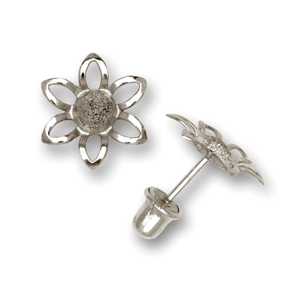 14K Yellow & White Gold Elegant Adorable Blooming Flower Shaped Studs Earrings