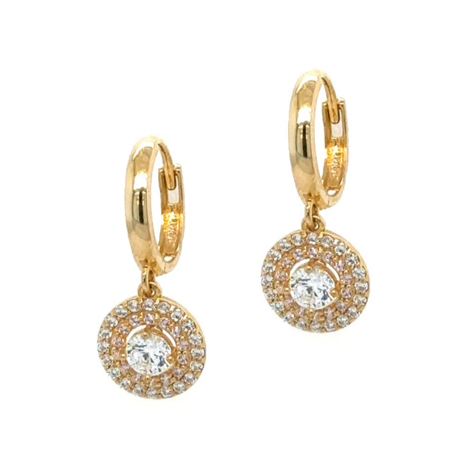 14k Yellow Gold Dangle Hoop Huggie Earrings For Women