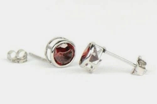 14K Round Bezel3mm Set White Gold Birthstone Earrings