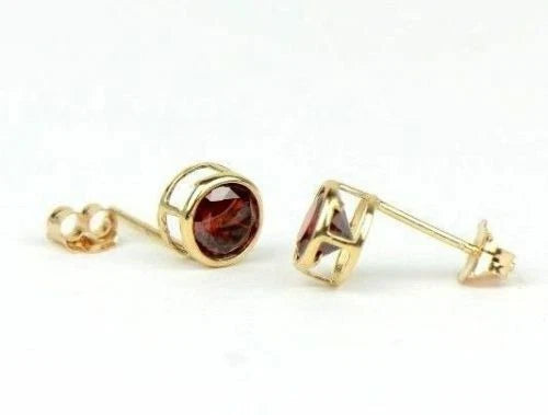 14K Round Bezel Set 5mm Yellow Gold Birthstone Earrings