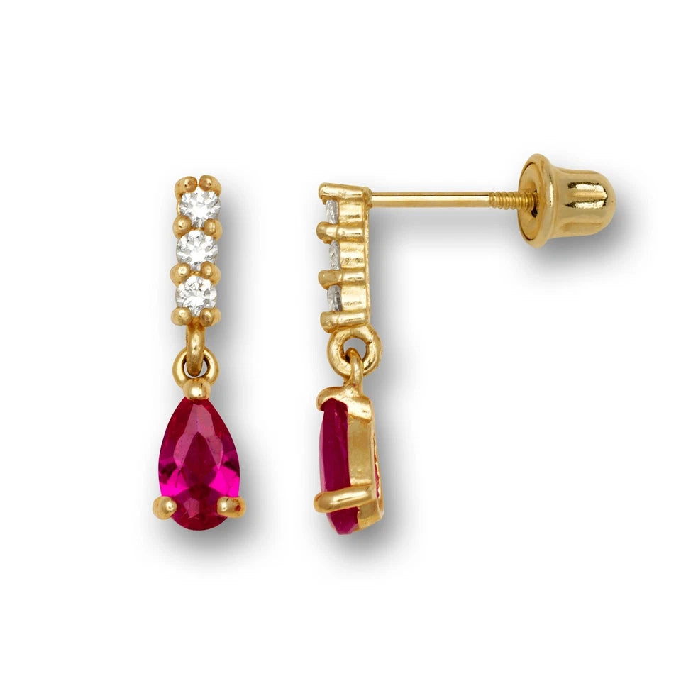 14k Yellow & White Gold Flower CZ Dangle Stud Screw back Earrings for Girls