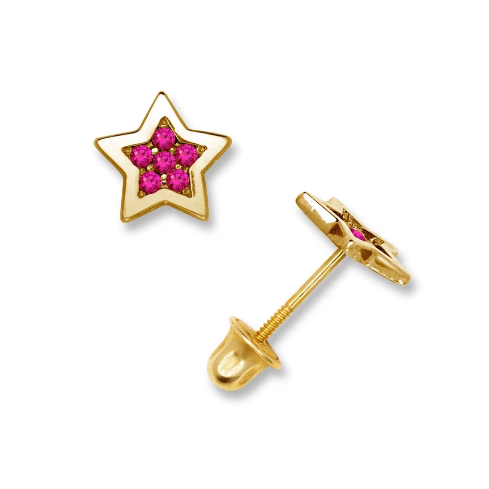 14k Yellow Gold Beautiful Star Screw Back Stud Earrings for Women