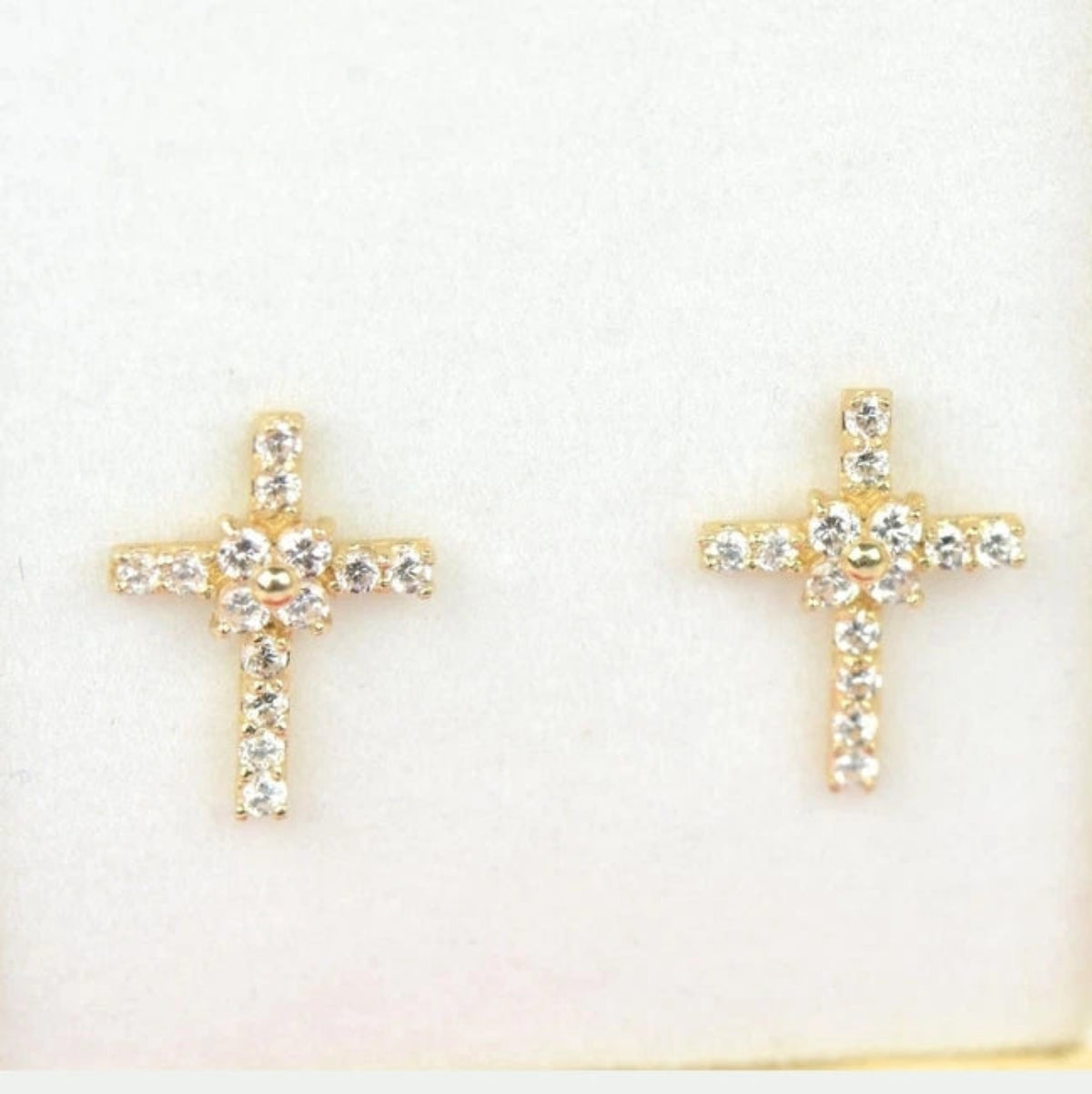 14K Yellow or White Gold CZ Cross Earrings For Women