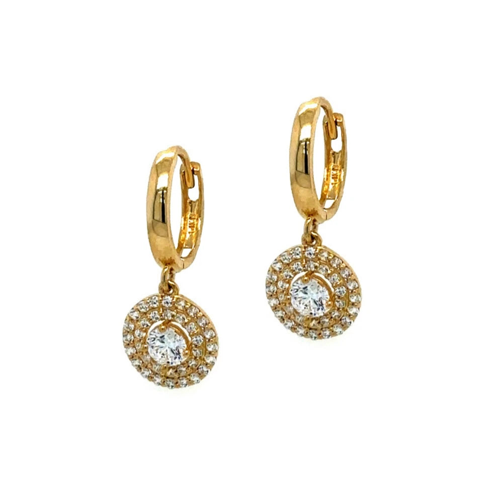 14k Yellow Gold Dangle Hoop Huggie Earrings For Women