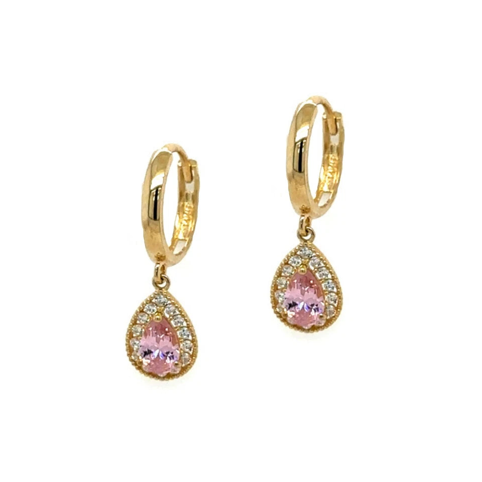 14k Yellow Gold Halo Birthstone Huggie Earrings for Women