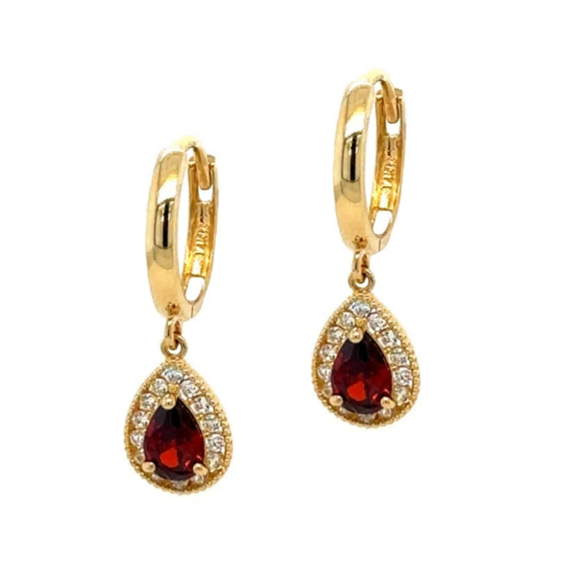 14k Yellow Gold Halo Birthstone Huggie Earrings for Women