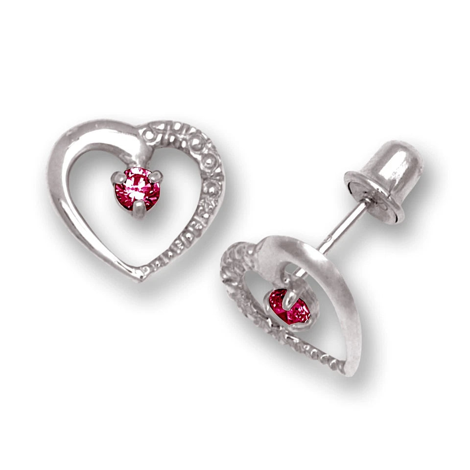 14K Yellow & White Gold Heart Shaped Screw back Earrings for Women