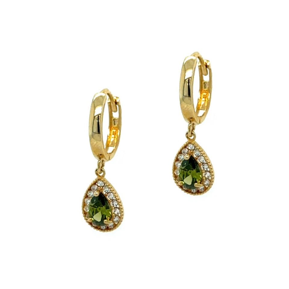 14k Yellow Gold Halo Birthstone Huggie Earrings for Women