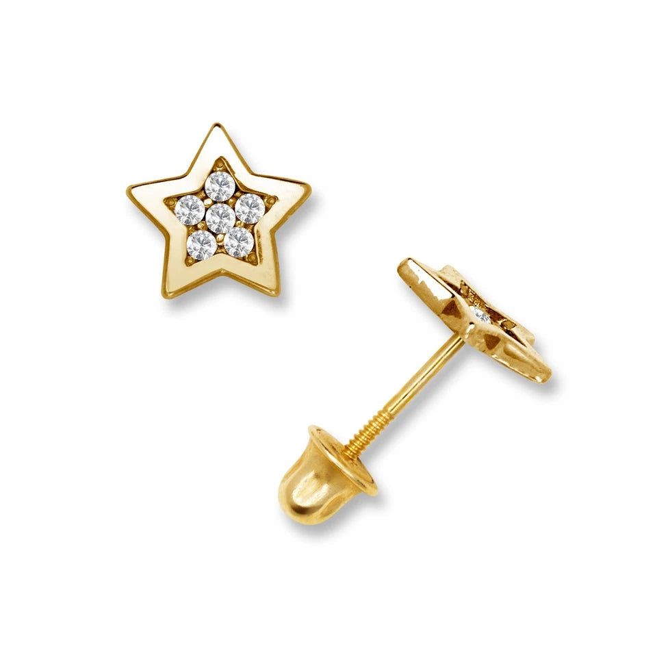 14k Yellow Gold Beautiful Star Screw Back Stud Earrings for Women