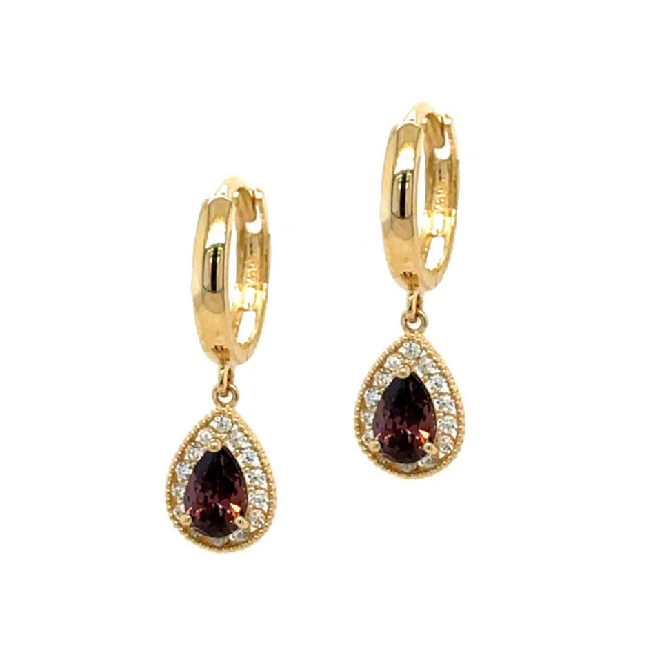 14k Yellow Gold Halo Birthstone Huggie Earrings for Women