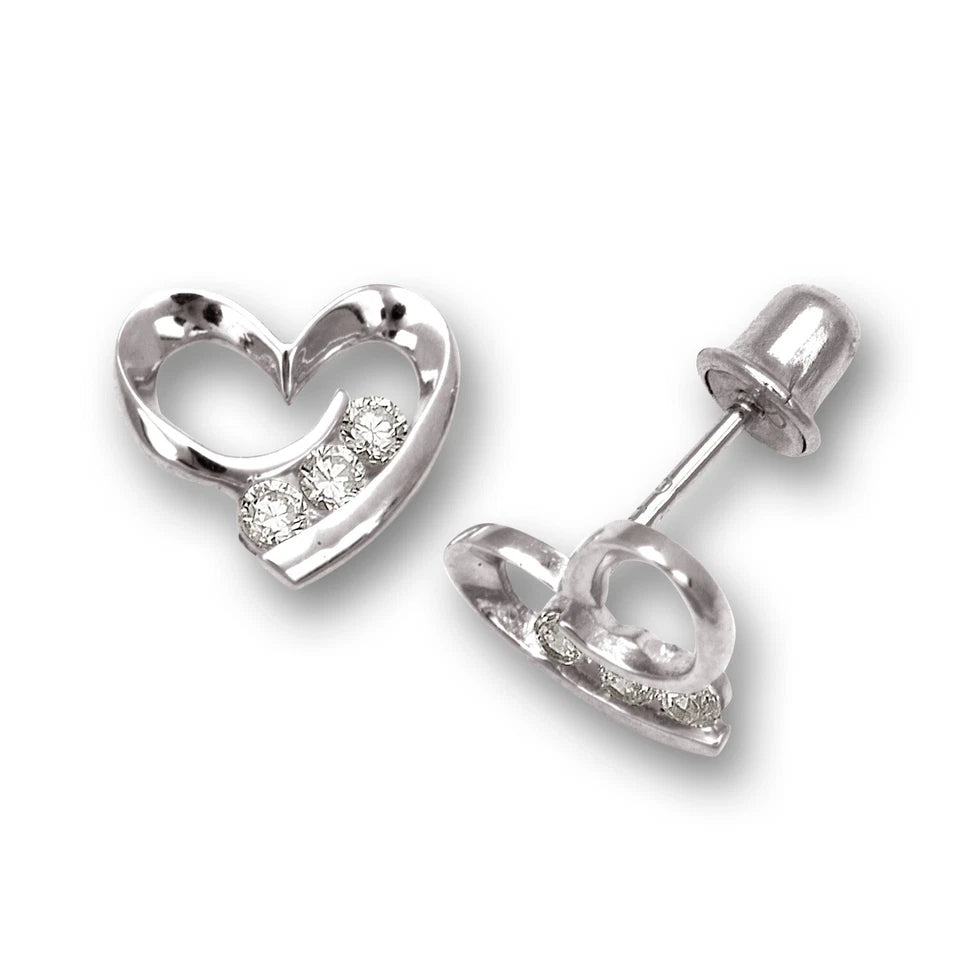 14K Yellow & White Gold Heart Shaped Stud Earrings