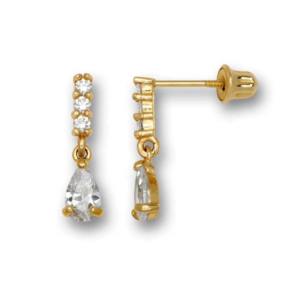 14k Yellow & White Gold Flower CZ Dangle Stud Screw back Earrings for Girls