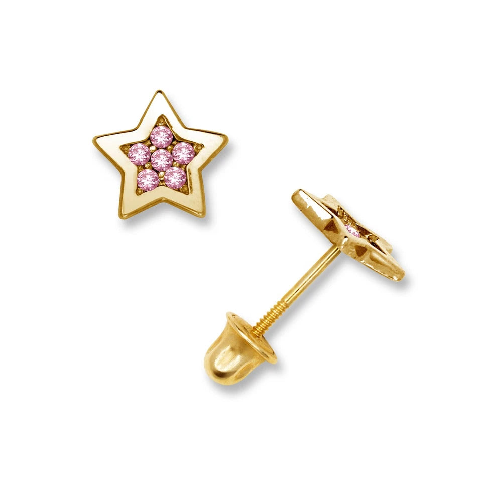 14k Yellow Gold Beautiful Star Screw Back Stud Earrings for Women