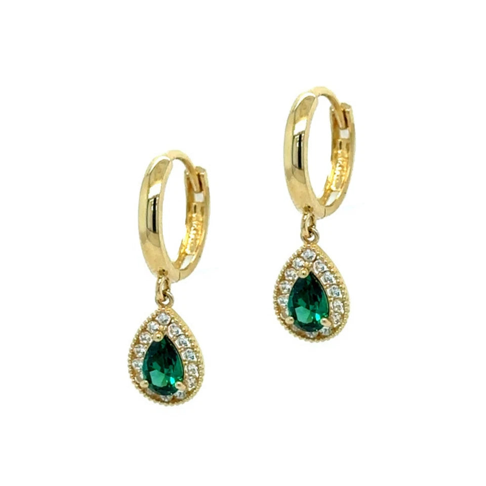 14k Yellow Gold Halo Birthstone Huggie Earrings for Women