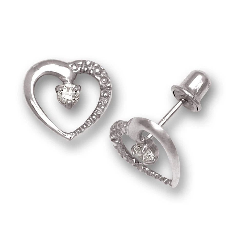 14K Yellow & White Gold Heart Shaped Screw back Earrings for Women