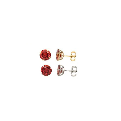 14K Gold GRA Certified D-VVS1 Round Garnet Moissanite PushBack Studs Earrings