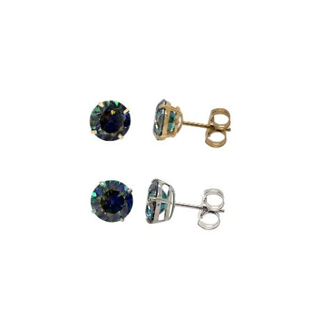 14K Gold GRA Certified D-VVS1 Rainbow Blue Moissanite Push Back Studs Earrings