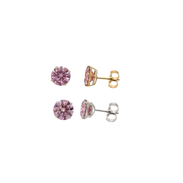14K Gold GRA Certified D-VVS1 Round Pink Moissanite Push Back Studs Earrings