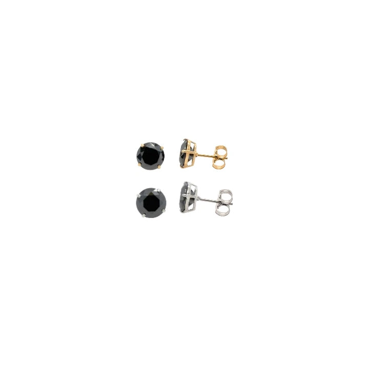 Gold 14K GRA Certified D-VVS1 Round Black Moissanite Push Back Studs Earrings