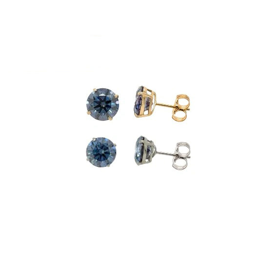 Gold 14K GRA Certified D-VVS1 Round Blue Moissanite Push Back Studs Earrings