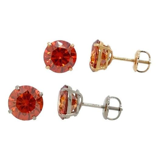 14K Gold GRA Certified D-VVS1 Round Moissanite Orange Screw Back Studs Earrings