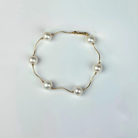 14K Yellow Gold Beautiful Pearl Freshwater Bracelets for Women