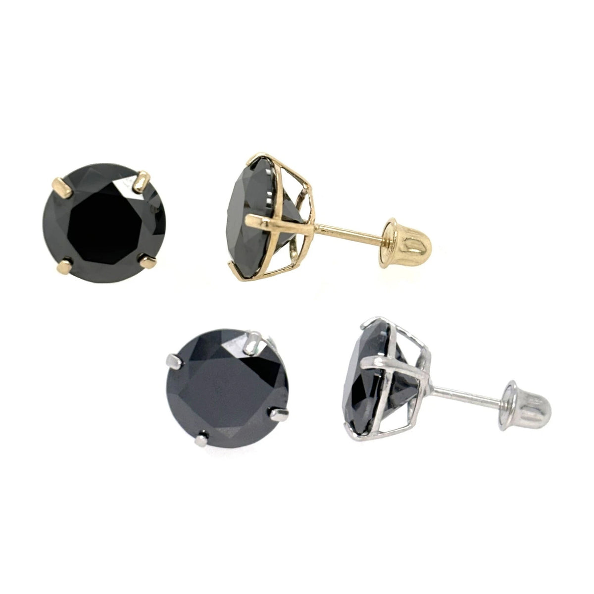 Gold 14K GRA Certified D-VVS1 Round Black Moissanite Screw Back Studs Earrings