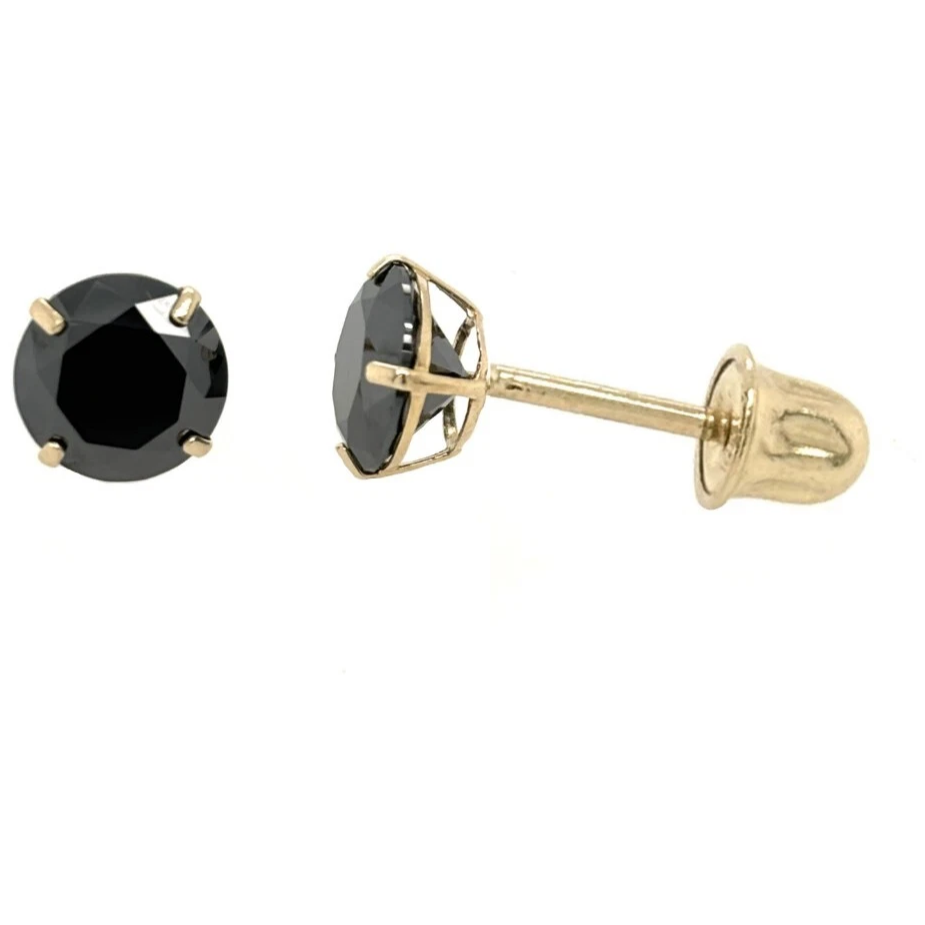 Gold 14K GRA Certified D-VVS1 Round Black Moissanite Screw Back Studs Earrings