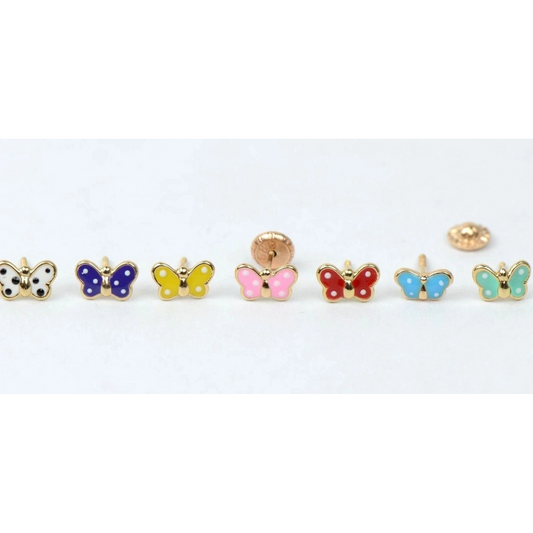Gold 14k Yellow Enamel Butterfly Baby Earrings with Screw Back