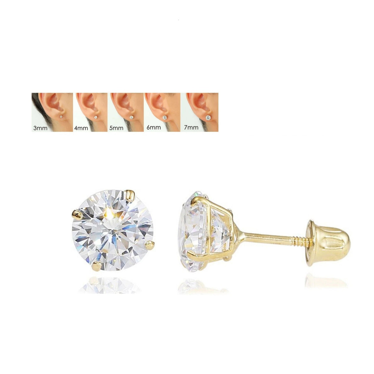 14K Gold GRA Certified D-VVS1 Round Moissanite Screw Back Studs Earrings