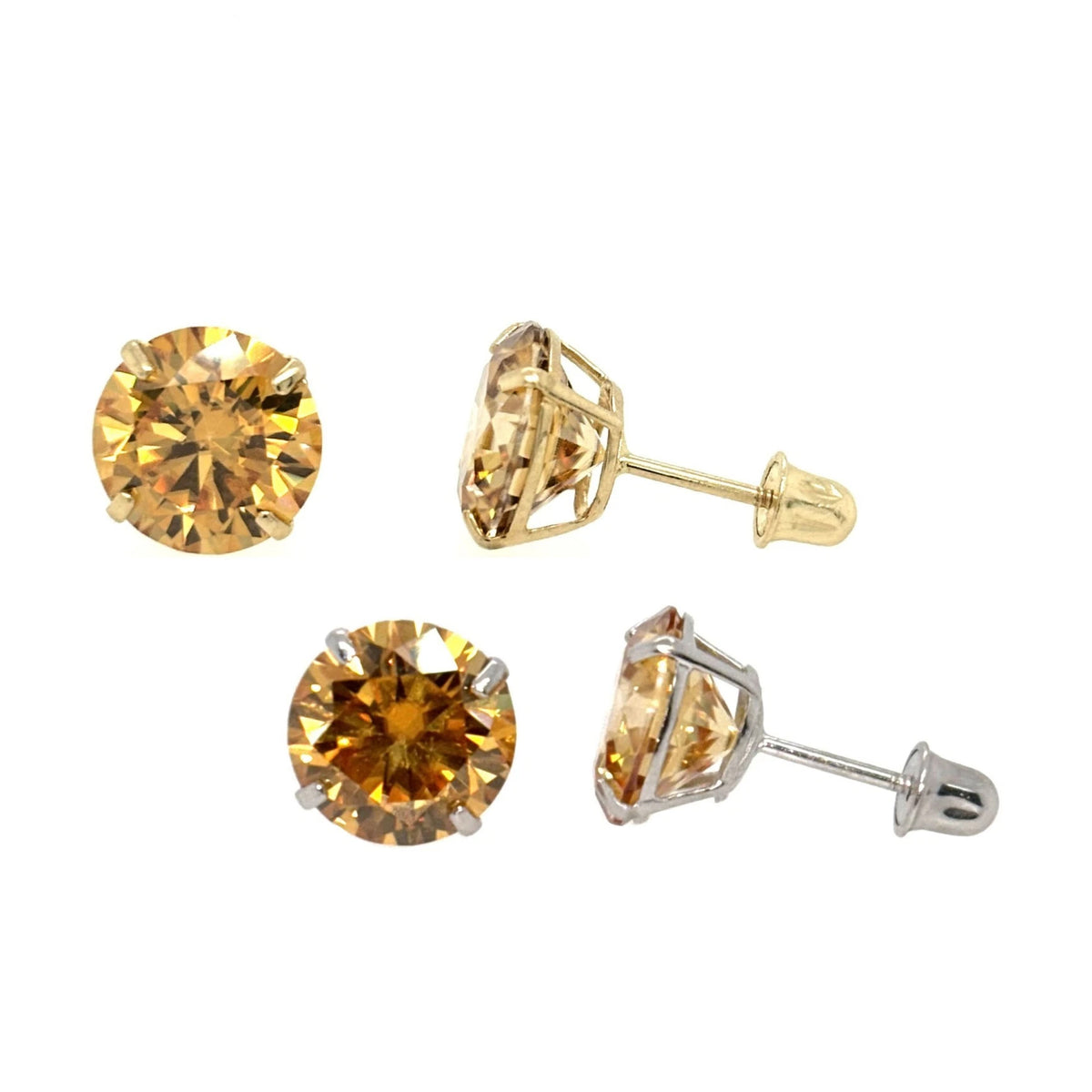 14K Gold Certified GRA D-VVS1 Round Champagne Moissanite Screw Back Studs Earrings
