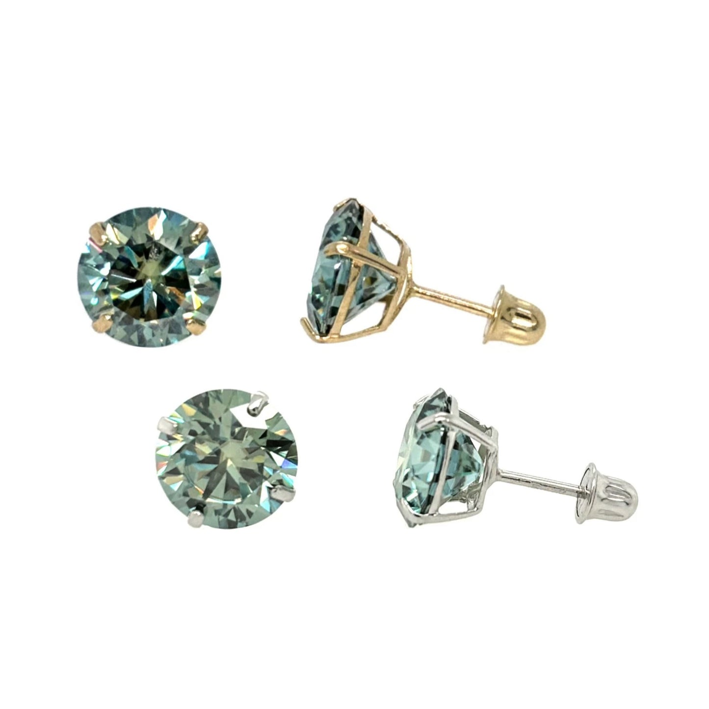 14K Gold GRA Certified D-VVS1 Round Green Moissanite Screw Back Studs Earrings