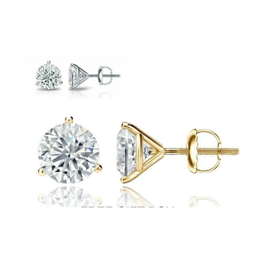 14K Gold GRA Certified D-VVS1 Round Moissanite Martini Screw Back Stud Earrings