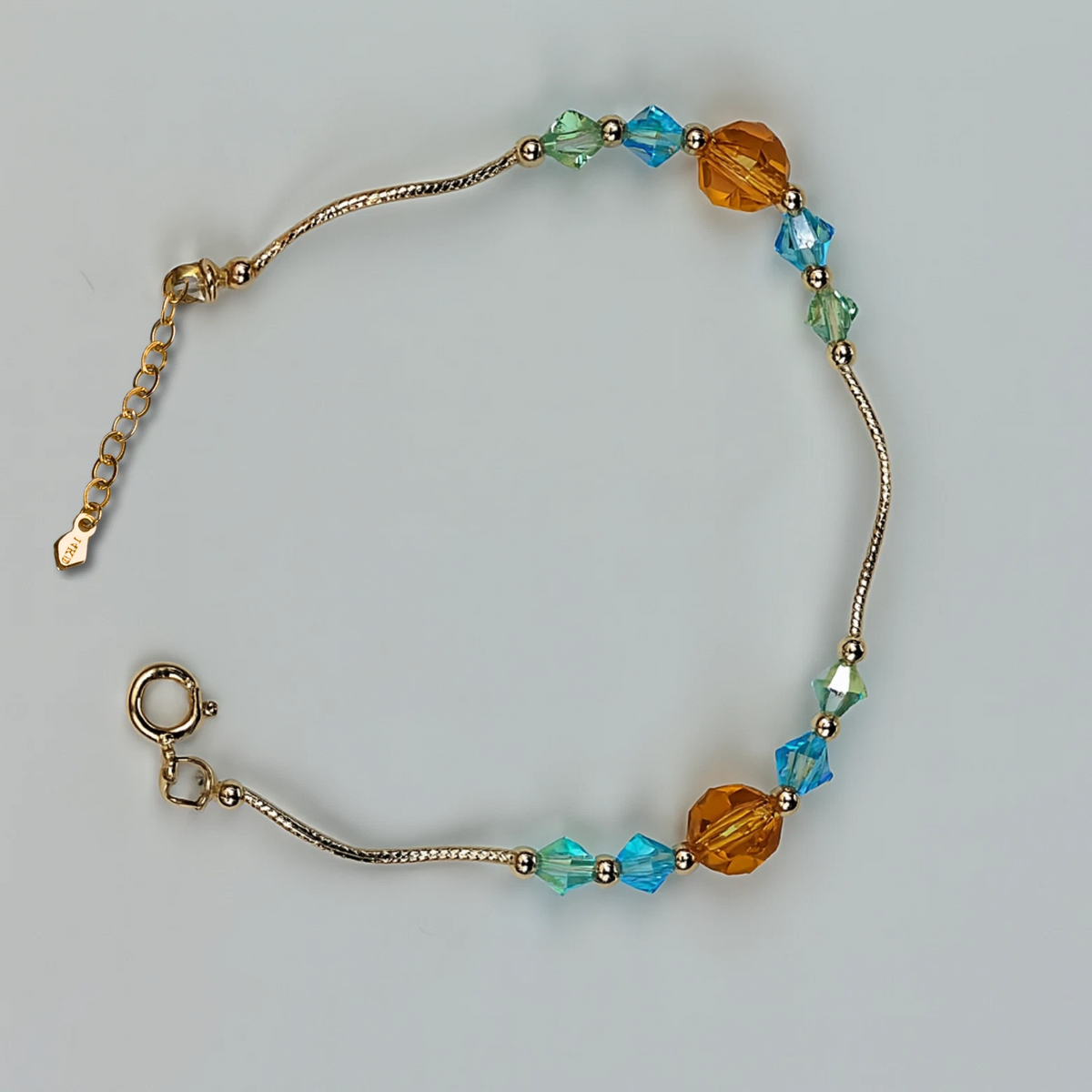 14K Yellow Gold Elegant Crystals Bracelet Kids Baby Girls & Boy -With Extension