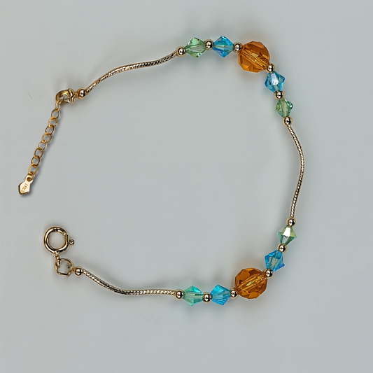 14K Yellow Gold Elegant Crystals Bracelet Kids Baby Girls & Boy -With Extension