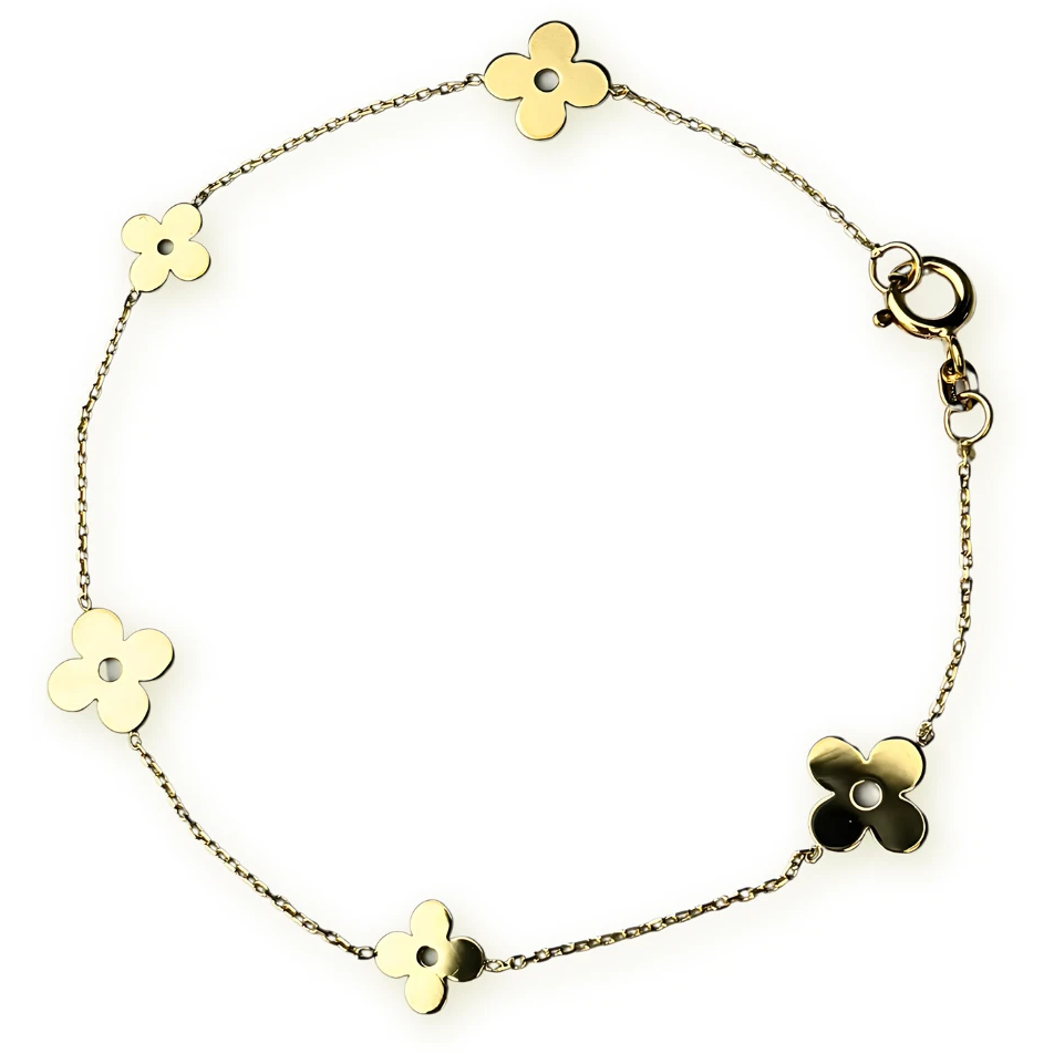 14k Yellow Gold Beautiful Clover Bracelets for Women