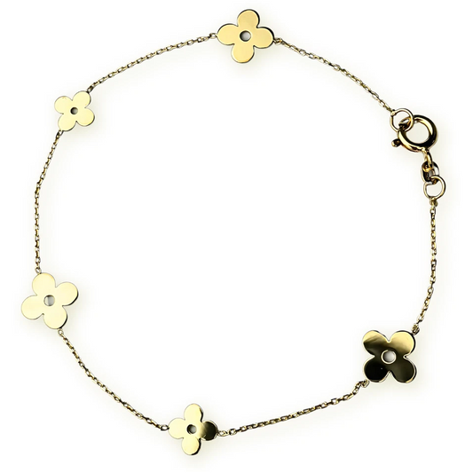 14k Yellow Gold Beautiful Clover Bracelets for Women