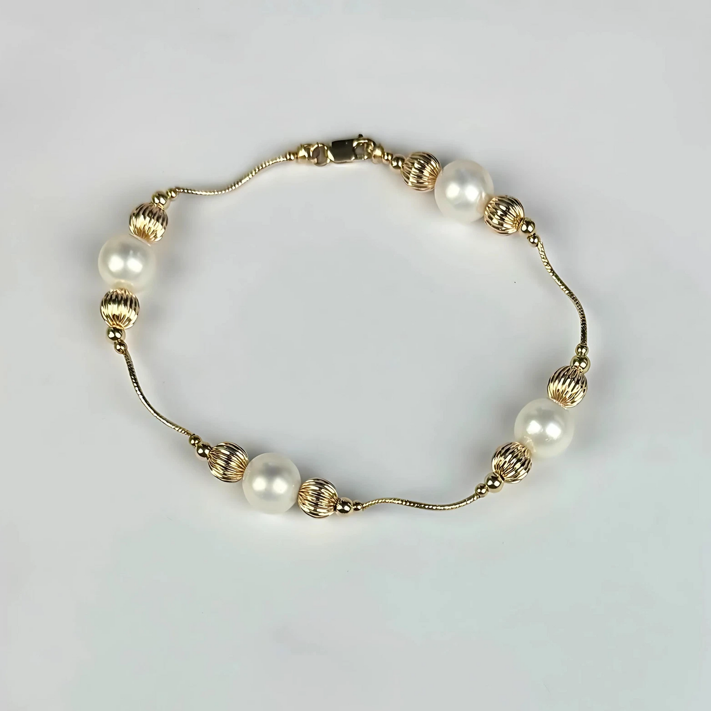14K Yellow Gold Elegant Pearl & Gold Ball Bracelets for Women
