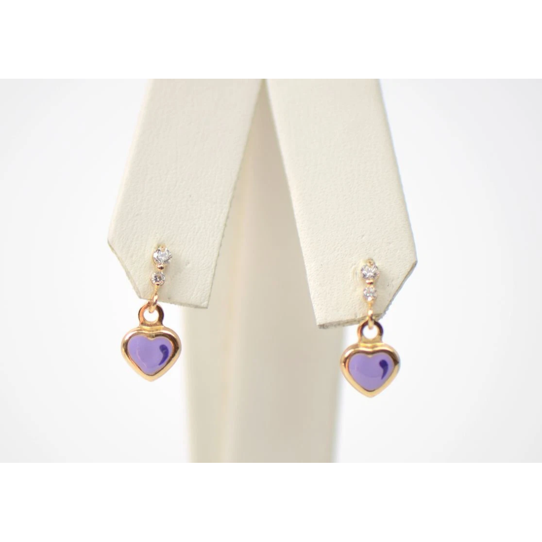 Solid 14K Yellow Gold Heart Shape Enamel Dangle Screw Back Baby Earrings