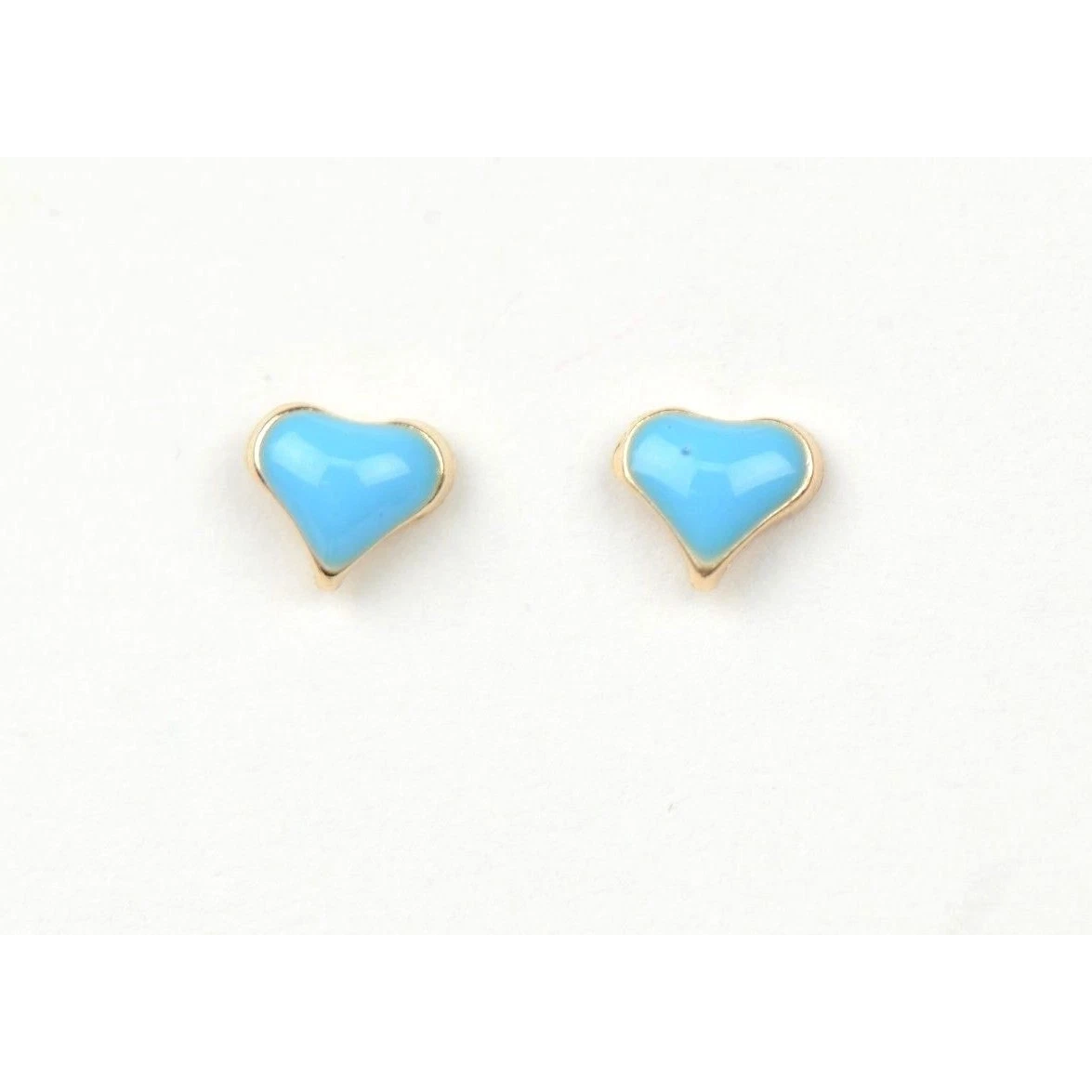 14K Yellow Gold Enamel Heart Baby Stud Earring, Screw back