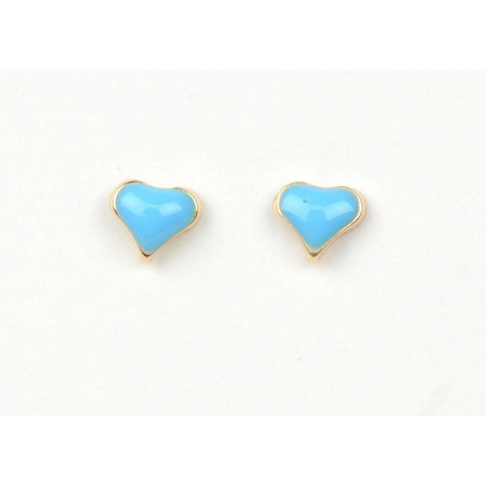 14K Yellow Gold Enamel Heart Baby Stud Earring, Screw back