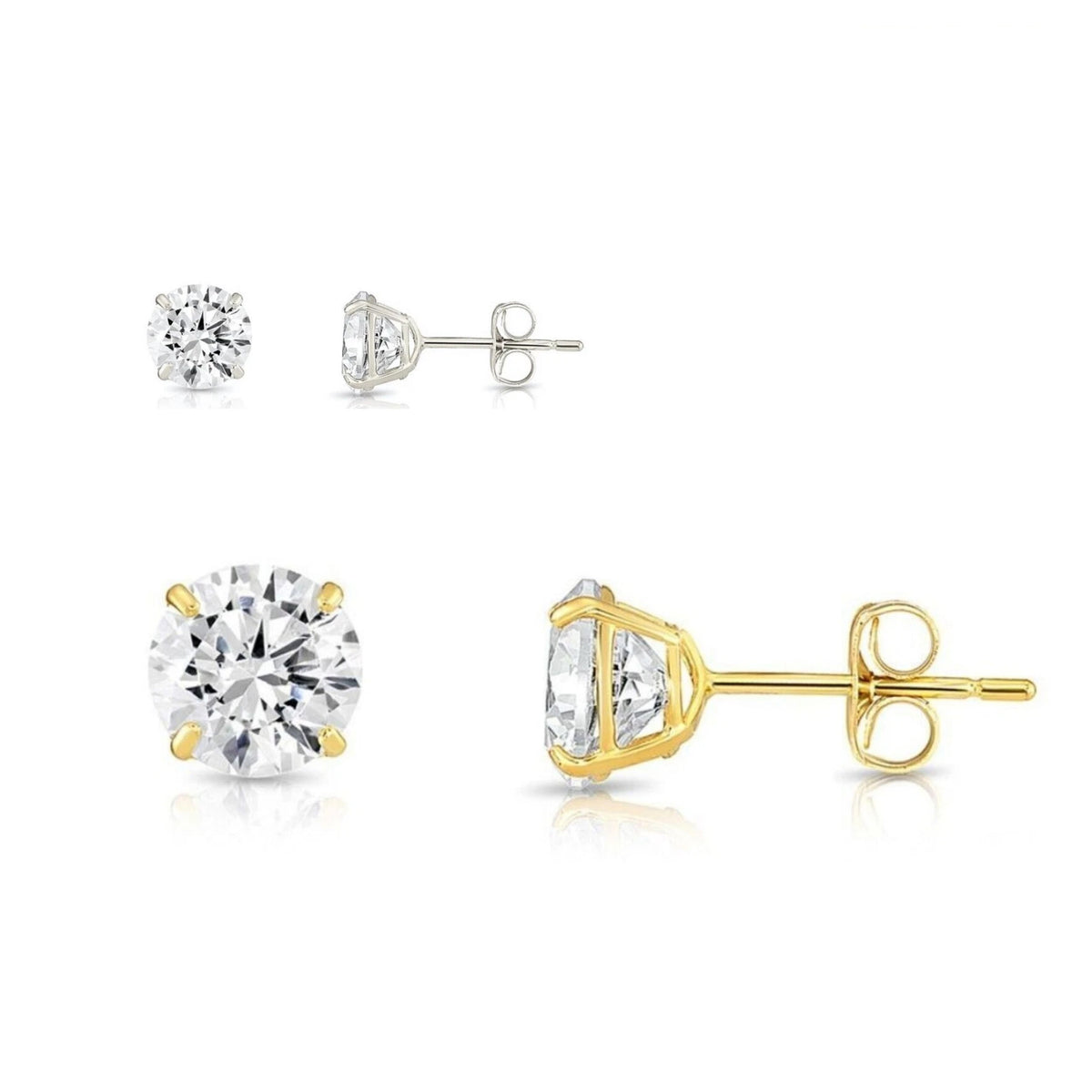 14K Gold GRA Certified D-VVS1 Round Moissanite Push Back Studs Earrings
