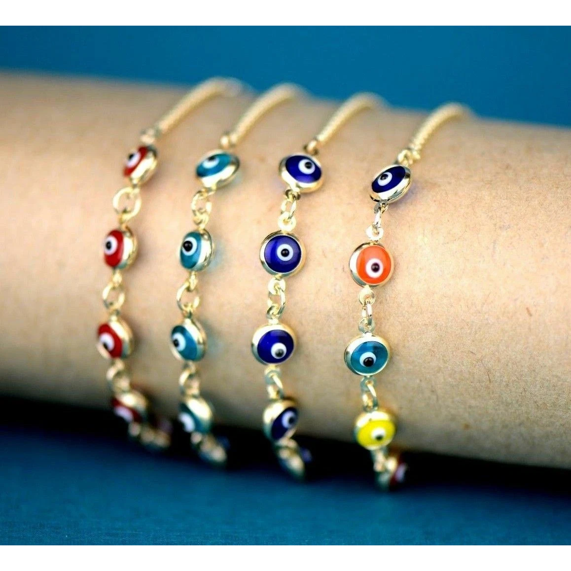 14k Yellow or White Gold Evil Eye Bracelet