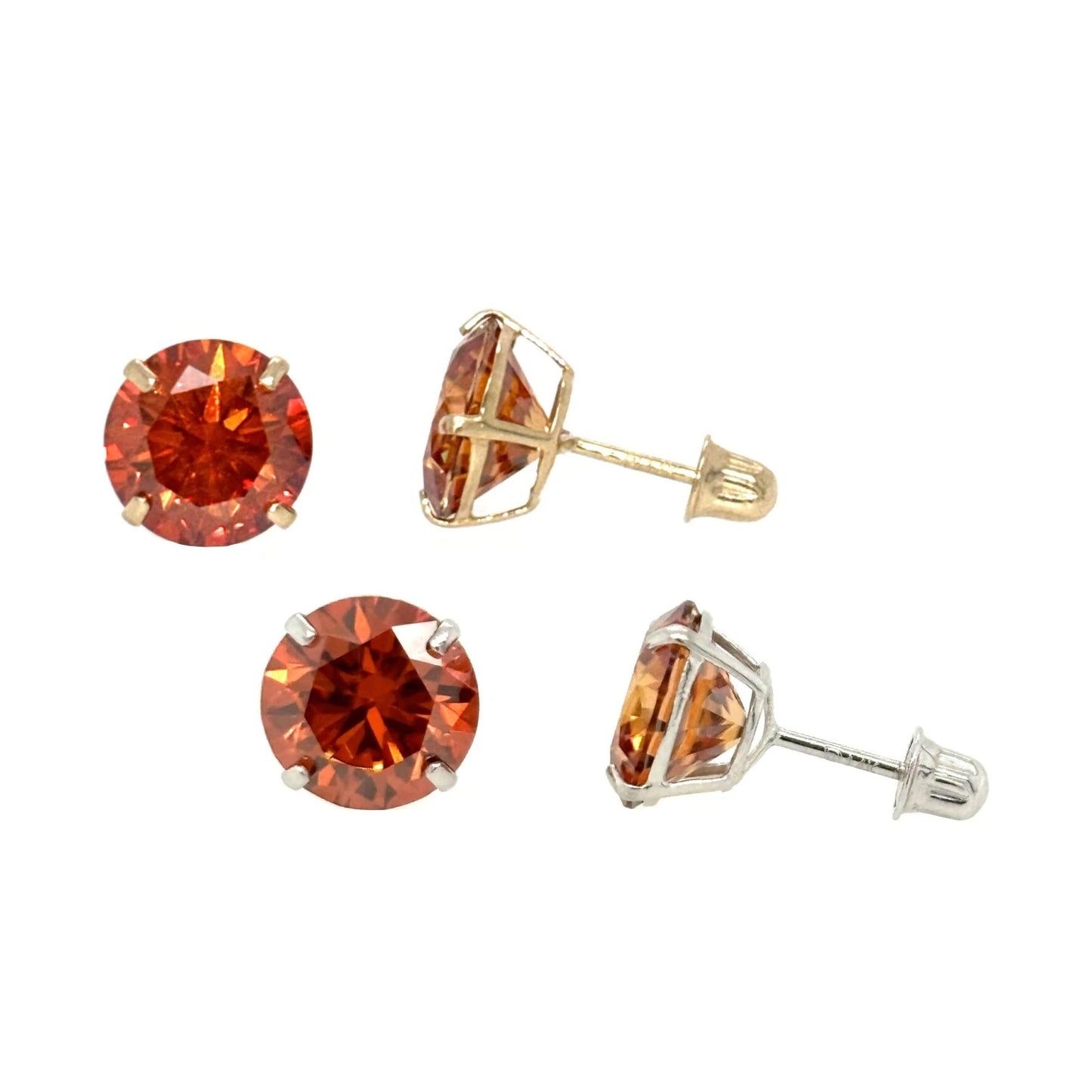 14K Gold GRA Certified D-VVS1 Round Orange Moissanite  Studs Earrings Screw Back