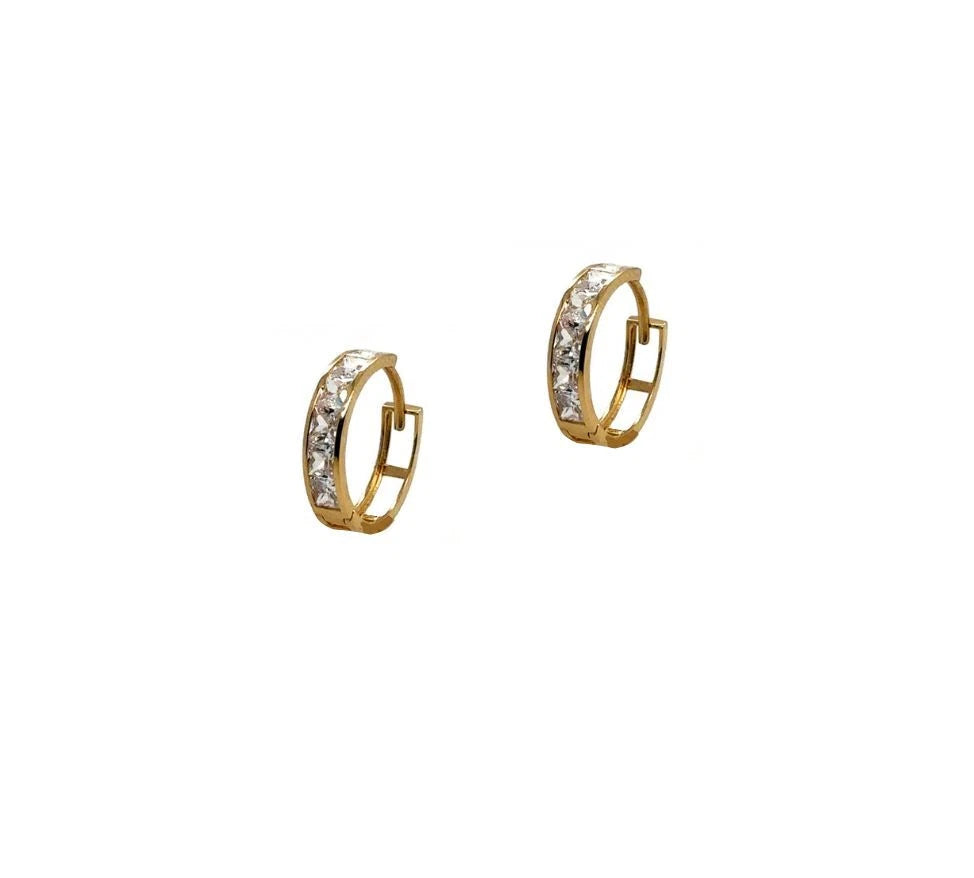 14K Yellow Gold Princess Cut Huggie Hoop Earrings